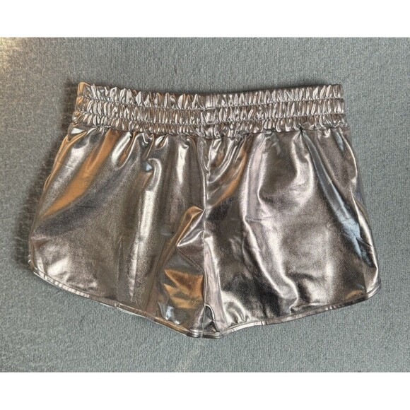 Pumpkino Silver Tight Metallic Shorts Shiny Hot‎ Pants Elastic Size Large - Picture 2 of 11